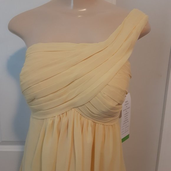Bill Levkoff  Butter or Canary Yellow Chiffon One Shoulder Faux Wrap Sho… - Picture 9 of 16